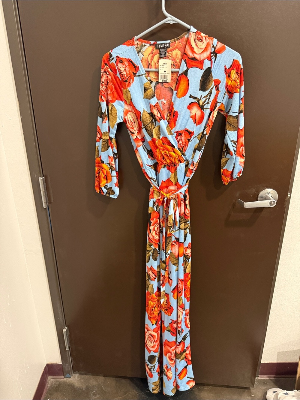 Timing Blue Maxi Dress with Red-Orange Rose Print